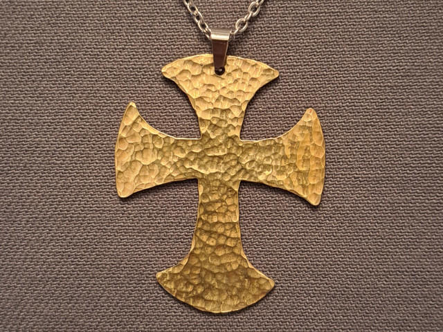 Hammered Brass Celtic Cross