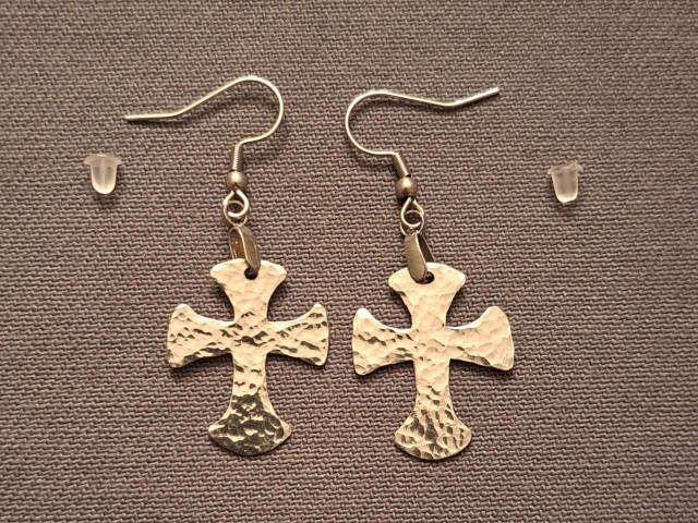 Stainless Steel Hammered Celtic Cross Earrings