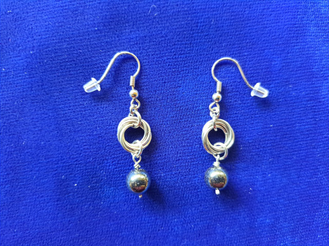 Mobius Flower Drop Earrings - Stainless Steel & Hematite