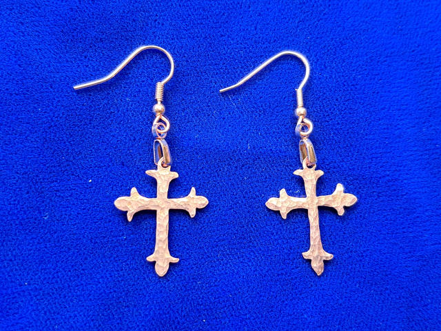 Hammered Copper Flared Cross Earrings