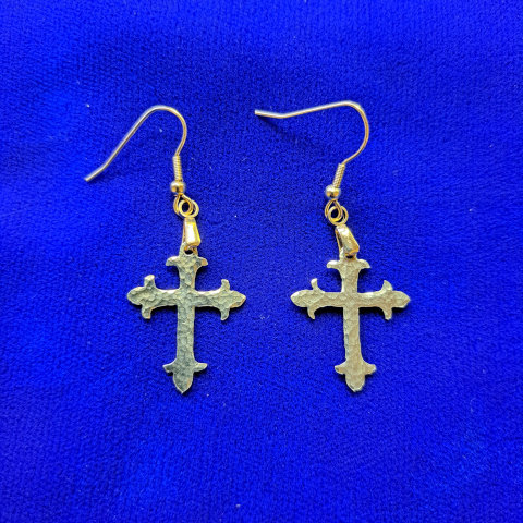 Hammered Brass Flared Cross Earrings