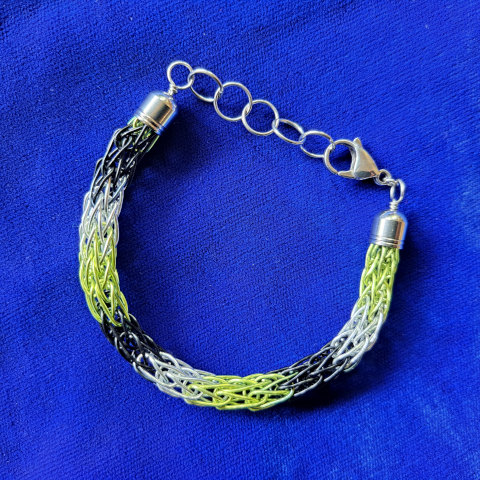 Black-Green-Silver Viking Knit Bracelet