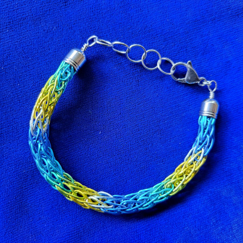 Aqua-Blue-Gold Viking Knit Bracelet