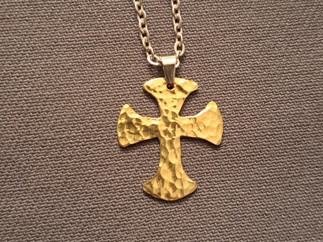 Small Hammered Brass Celtic Cross Necklace