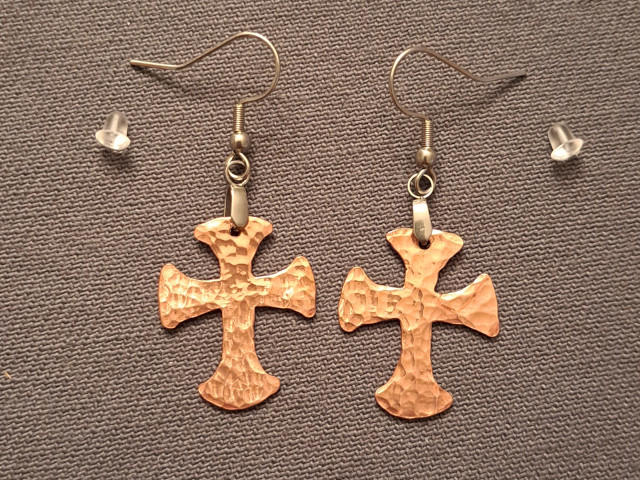 Copper Hammered Celtic Cross Earrings