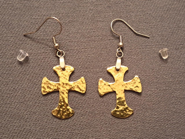 Hammered Brass Celtic Cross Earrings